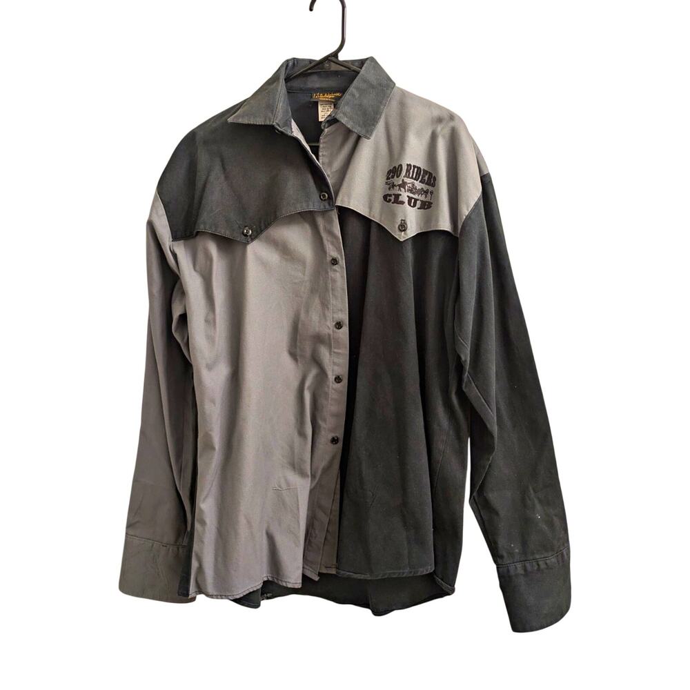 Vintage Men's XL Gray/Black Colorblock Cotton Long Sleeve Button-Up Shirt